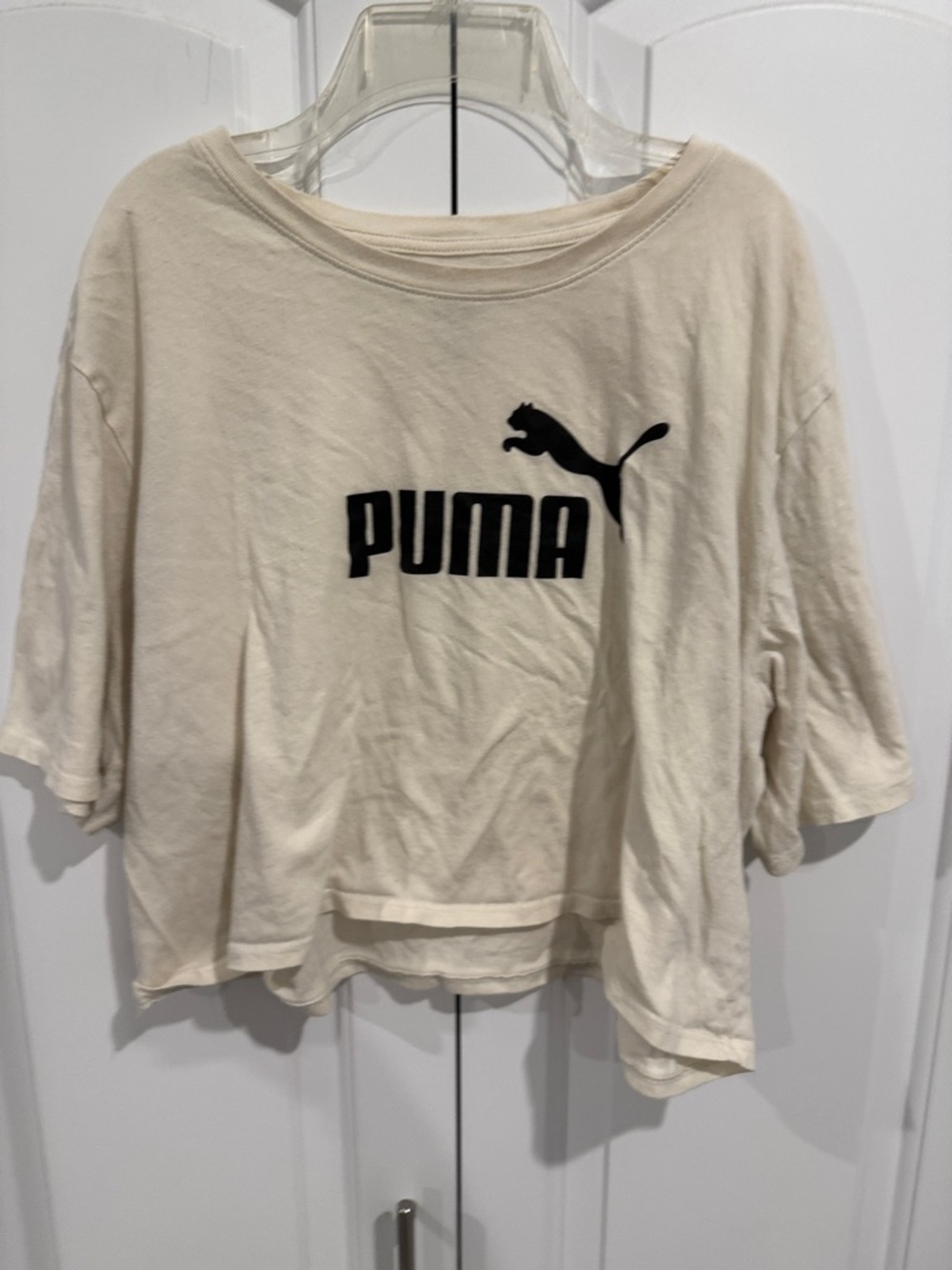 Puma Cream Cropped Tee with Black Logo